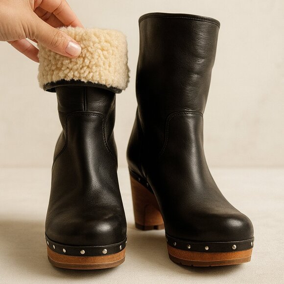 Vintage Shearling-Lined Leather Clog Boots — Rare + Cozy Chic - Picture 2 of 3